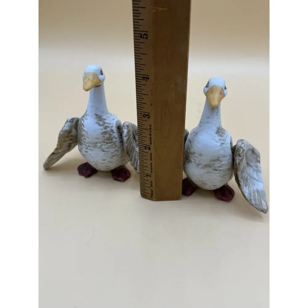 Vintage Goose Christmas Ornaments Pair Porcelain Ceramic Winged Birds Repair